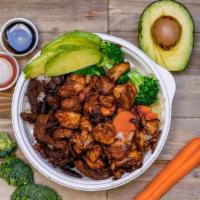 Chicken & Beef · Flame Broiler sauce-basted chicken and marinated beef served together over your choice of Wh...