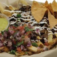 California Fries · Choice of Protein, Shredded Cheese, Pico de Gallo, Guacamole & Sour Cream