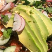 Cali Salad · Choice of Protein, Lettuce, Shredded Cheese, Pico de Gallo, Guacamole, Cucumber, Avocado, Gu...