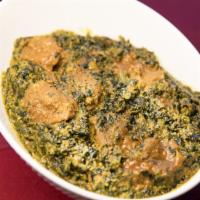 Lamb Saag Lunch · Gluten-free. Tender pieces of boneless lamb cooked with spinach, onions, garlic, ginger, cre...