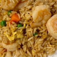 Shrimp Fried Rice · Stir-fried with eggs, peas and carrots.