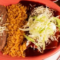 Enchilada Combination · Meat, cheese, sour cream, lettuce and green or red sauce with beans and rice on the side
