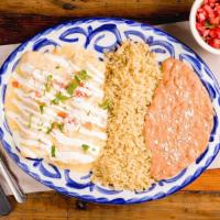 Seafood Enchiladas · Shrimp, lobster, scallops, sautéed in garlic butter jack cheese, corn tortillas, crema fresc...