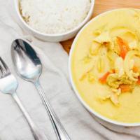 Yellow Curry · Choice of vegetarian or meat with yellow curry, potatoes, carrots, onions, and bell peppers.