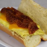Egg, Bacon & Cheese (Large) · Three farm fresh eggs, Farmer John's bacon with your choice of provolone or cheddar cheese.