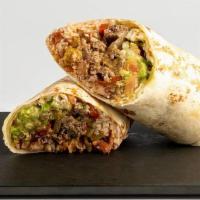 Impossible Burrito · Impossible beef, rice, green chili, pinto beans, pico de gallo, and vegan cheese.