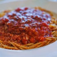 Spaghetti · Choice of meat sauce, marinara, OPG, or butter and Parmesan.