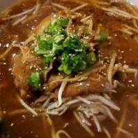 Beef Curry Ramen · Soy flavor. Beef, bean sprouts, onion, green onion, beans sprouts, sesame seeds.