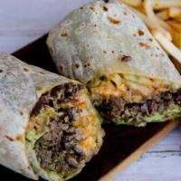 California Burrito · a 14 inch flour tortilla filled with your choice of meat accompanied with fries sour cream m...