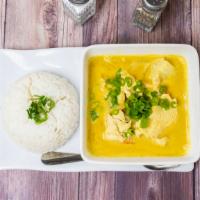 Yellow Curry · Spicy. A blend between Thai herbs & spices with Indian spices, especially turmeric. Cooked w...