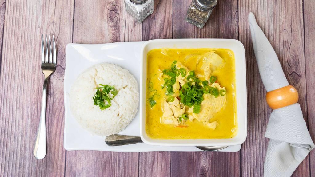 Yellow Curry · Spicy. A blend between Thai herbs & spices with Indian spices, especially turmeric. Cooked with carrots, onions & potatoes. Spicy.