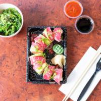 Cherry Blossom Roll · Spicy tuna roll with tuna on top