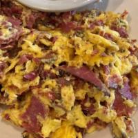 Pastrami And Eggs Scramble · Add meat on the side for an additional charge.