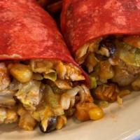 Bbq Chicken Wrap · BBQ chicken breast, black beans, corn, red onion, mozzarella cheese and shredded lettuce wit...