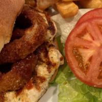 Bbq Chicken · Chicken breast, onion rings, lettuce, tomato and BBQ sauce on a Kaiser roll.