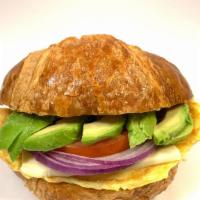 Vegetarian Breakfast Croissant · Vegetarian. Avocado, egg, cheese, tomatoes, red onions, mayo.