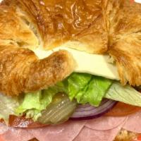 #3. Croissant With Ham & Cheese · Ham, cheese, lettuce, tomato, pickles, onion, mayo, mustard