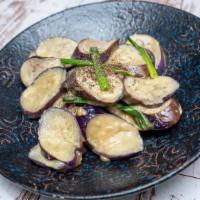 Japanese Eggplant · purple eggplant sauteed with onion, scallion in a coconut sauce