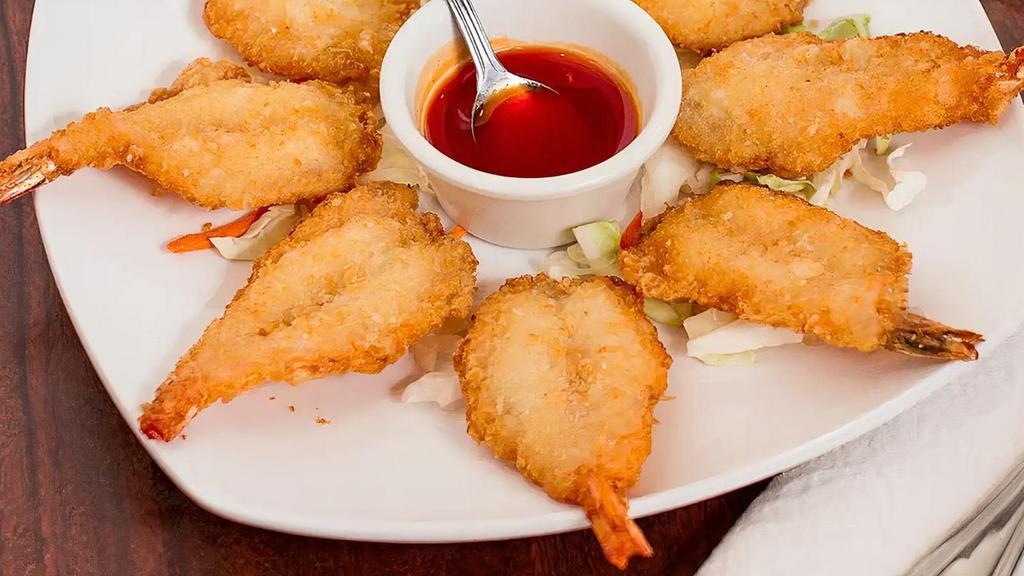 Deep Fried Prawns (6 Pieces) · 6 pieces of breaded deep fried crispy prawns with sweet and sour sauce.