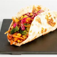 Veggie Wrap · Red peppers, fire roasted corn, broccoli, carrots, pickled cabbage, cherry peppers and green...