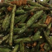 Dry Sautéed String Beans · With your choice of minced pork, chicken, beef, or shrimp.