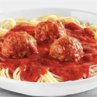 Spaghetti With Meatballs · Spaghetti topped with marinara sauce made with. vine-ripened tomatoes and three beef and por...