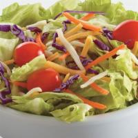 House Side Salad · Crisp Iceberg lettuce topped with Grape Tomatoes, Shredded Mozzarella and Cheddar, Red Cabba...