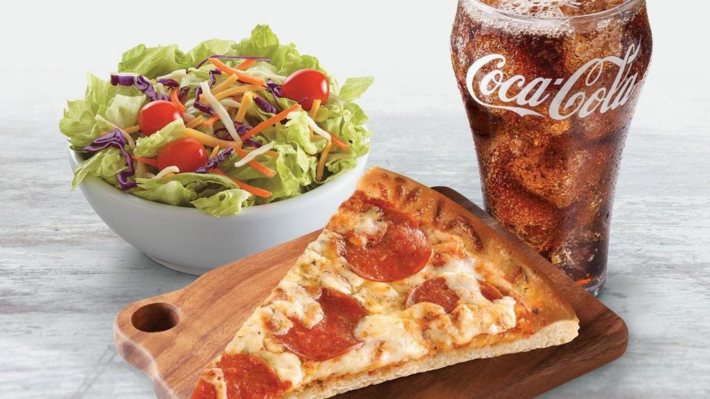 Make It A Meal · Add a Small Drink & Pizza Slice or House/Caesar Side Salad to Any Entree.