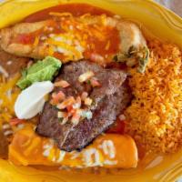 Plato Pancho Villa Combo · The general's platter is rich with flavor and full of tradition with a bistro tender cut of ...