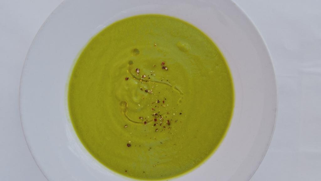 Soup Of The Day · seasonal vegan soup puree & grilled crostino, BROCCOLI & ASPARAGUS