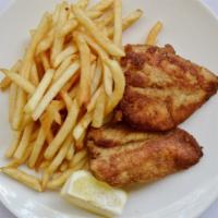 Chicken Tenders Alla Milanese · organic chicken tenders lightly breaded, french fries