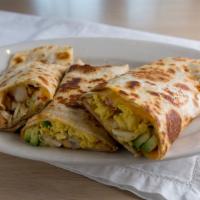 Veggie Brkfst Quesadilla · Bell peppers, mushrooms, onions, tomatoes, avocado.