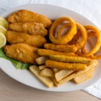 Fish & Chips (4 Pieces) Plate · House beer-battered Alaskan cod served with steak fries.