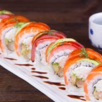 Jessica Roll · Shrimp tempura, Crabmeat and Avocado: inside/ Salmon, Tuna  and Avocado: outside