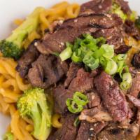 Garlic Noodle · Chunky egg noodle stir fried in garlic butter sauce with a side of bean sprouts.