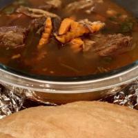 Beef Stew · Slow cooked cubed flank steak with hint of lemongrass, tomato and carrots. Traditionally ser...