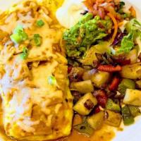 Mexican Omelette · Three egg omelette filled with chorizo, bacon, tomato, bell peppers, mush rooms, onion, and ...