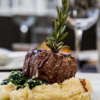 Coffee Dusted Filet Mignon · truffle oil & herb maitre’d herb butter, green peppercorn bourbon sauce, roasted garlic mash...