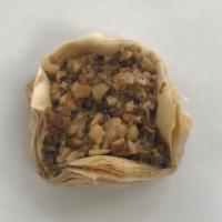 Bird'S Nest Baklava Walnut · Fillo with walnut. Drizzeled with light syrup. Tray size available; medium tray 8