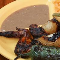 Chicken Plate · Rice, beans, salsa, onions & tortillas
