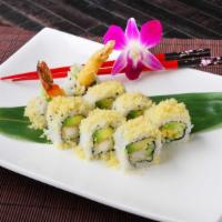 Crunch Roll [Eel Sauce]* · in: shrimp tempura, crab meat, avocado, cucumber
out: crunch crumbs
[eel sauce]