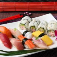 Sushi (8 Pcs) [Miso Soup]* · Served with Miso soup, House salad, Chef's choice sushi(8pc) + 1 roll of your choice.