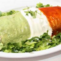 Jimmy'S Burrito · Flour tortilla, choice of meat, rice, beans, onions, cilantro, salsa, topped with sour cream...