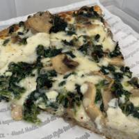 Pan Spinach And Mushroom Slice · Thick, hand-stretched dough, pan baked, topped with hand-crushed Roman sauce, freshly shredd...