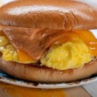 The Always Sunny · soft scrambled eggs. cheddar, bonita sauce on a toasted brioche bun