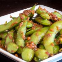 Garlic Edamame · Soy bean pumped up with extra flavor