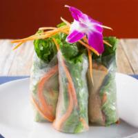 Fresh Spring Rolls · Tofu or shrimp with cucumber, carrot, mint leaves, cilantro, bean sprouts wrapped in rice pa...
