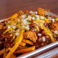 C Chili Cheese Fries · SHOESTRING FRIES, 5 PIECE CHICKEN 
CHILI SAUCE, CHEDDAR CHEESE, ONION, PARSLEY