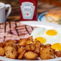 Grandpa'S Big Breakfast · 1/2 lb. slab of smoked ham with hash browns, 3 eggs and biscuit n' gravy.