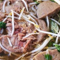 Beef Pho · Comes with rice noodles, white onion, green onion, and cilantro.